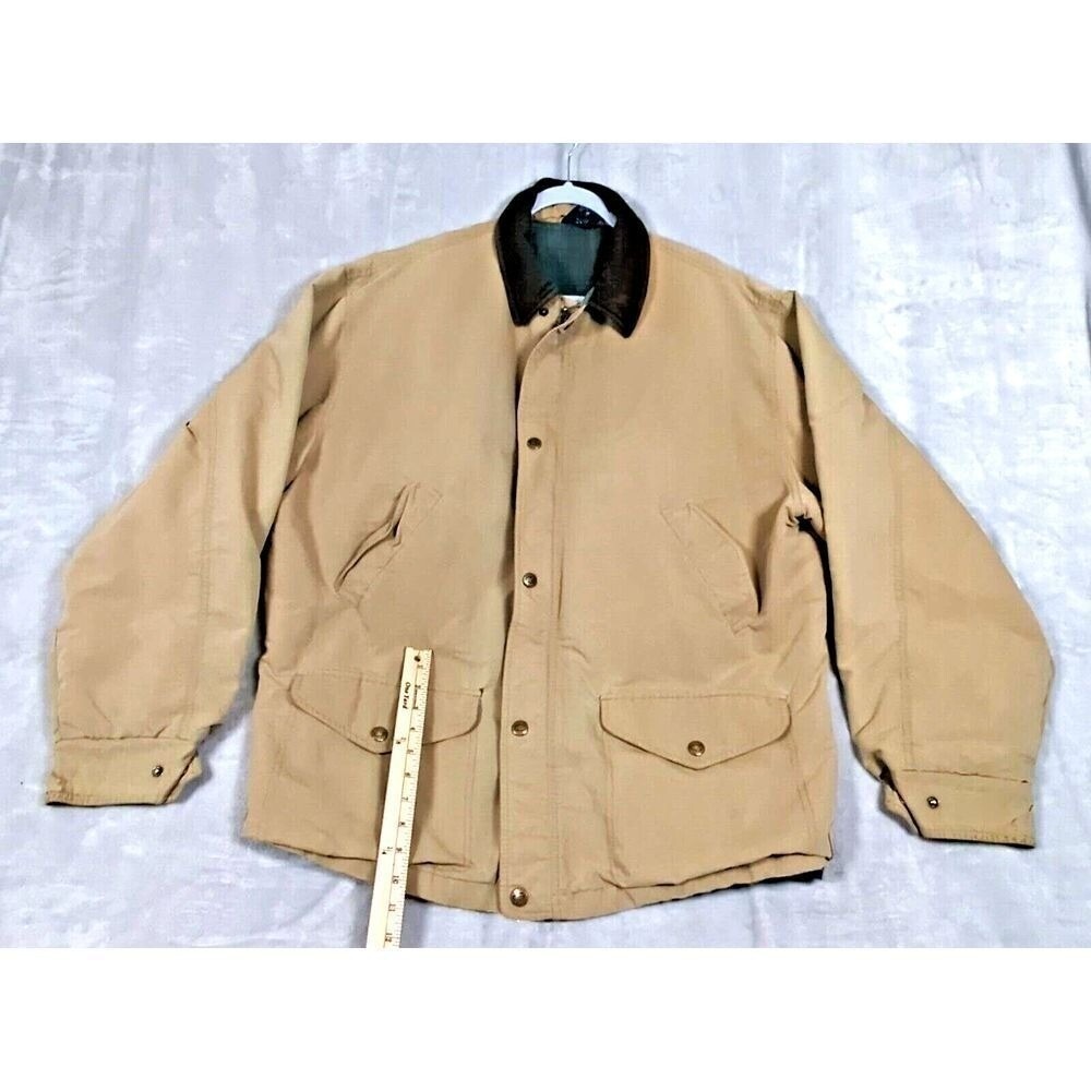 Gant Chore Jacket Mens XL Beige Leather Trim Barn Zip The Slugger Field USA VTG
